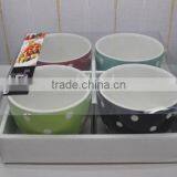 Set of 4 White Dots Hand Printing Ceramic Snack Bowl Set thumbnail-1