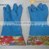 Pink Household Latex Gloves With Flower Design Pvc Cuff thumbnail-5