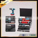 OK-Tools China Manufacturer 3 Drawers Combination Aluminum Package ToolsSet With Cordless Drill