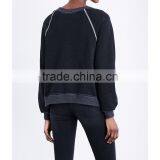 Wholesale Women Apparel Casual Long Sleeves Round Neck Ribbed Trims Jersey Sweatshirt(DQE0261T) thumbnail-3