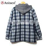 Garment Stock Lot Chinese Supplier Men Fleece Plaids Jacket With Hood thumbnail-2
