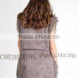 CX-G-B-203 Long Genuine Ladies Rabbit Fur Vest With Racoon Fur Trim ~ Casual Wear thumbnail-5