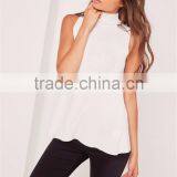 Plain White High Collar Sleeveless Knitwear With Split Back Women Wrap Back Tunic Top White thumbnail-2