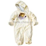 Baby girl padded hooded romper organic cotton warm winter design adult baby rompers wholesale