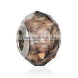 Lampwork Glass European Style Large Hole Beads Round Faceted Coffee Transparent With 304 Stainless Steel Silver Tone Core thumbnail-1