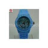 OEM / ODM Japan Movement Silicone Blue Ice Plastic Watch With Silk Printed Logo