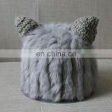 Cute winter lady knitted hats weaven rabbit fur hats for women warm