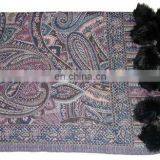 Paiseley Design Shawl With Fur Balls in Mexico thumbnail-1