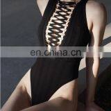 Amigo New Fashion Beach Bikini Sexy Black Lace Up One Piece Women Swimwear 2016 thumbnail-2