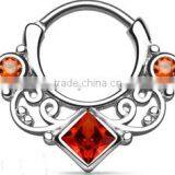 Lace Swirl Gem Square CZ Crystal 316L Surgical Steel Septum Clicker Nose Piercing Body Jewelry thumbnail-1