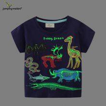 New Design Wholesale Promotional Children Kids Apparel Fashion Tops Dinosaur Luminous Printing Cotton Boys T-shirts thumbnail-2