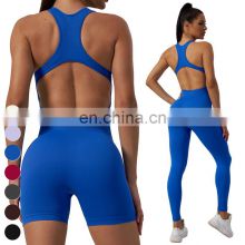 Sexy Racer Back Hollow Out Jumpsuits Custom Rompers Gym Fitness Workout Bodysuit Seamless One Piece Yoga Jumpsuit For Women