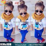 2015 European Style Fashion Girl Autumn Clothing Set Cute Baby Cartoon Mickey T-shirt+Pants+Scarf Three Piece Outfits