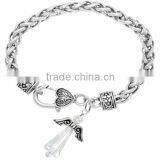 Silver Tone Winged And Genuine Aurora Borealis Crystal Angel Charm Chain Link Bracelet thumbnail-2