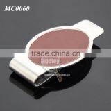 Promotional Oval Shaped Stainless Steel Metal Brown Leather Money Clip thumbnail-6