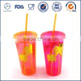 Hot sale double wall plastic straw cup with color printing