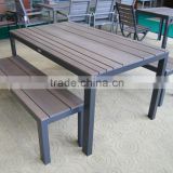 rattan outdoor plastic wood bench and table, outdoor garden furniture dinner set
