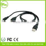 Dual USB Male to Micro 5pin Data Cable for Sata Hard Disk