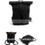 Boshiho Latest Design Genuine Cowhide Leather Backpack Bag Outdoor Backpack Black thumbnail-1