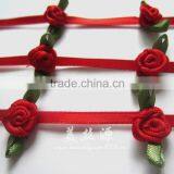 Mini Satin Ribbon Rose Trim With Leaves thumbnail-1