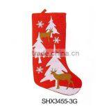 19" Non-woven red christmas stocking with tree and reindeer