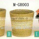 3 Piece Cylindrical Straw Storage Baskets & Wheat Grass Basket thumbnail-1