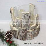 Wooden Cylinder Candle Stand With Glitter thumbnail-1