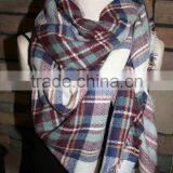 Plaid Tartan Blanket Scarf Maroon Blue Plaid Scarf Christams Gift Scarves thumbnail-4