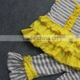 2-7t New Baby Kids Summer Design Yellow/gray Stripes Girls Boutique Clothing Capri Outfits With Mtaching Accessories Set thumbnail-2