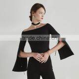 Trumpet Sleeve Round Neck Casual Fashion Lady Blouse for Wholesale thumbnail-2