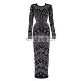 Latest Celebrity Design Women Elegant Long Sleeve Backless Evening Sequins Beaded Maxi Party Dresses thumbnail-3