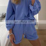 Women Long Sleeve Outfits Pullover Sweatshirt and Short Pants Women Two Pieces Sets thumbnail-5