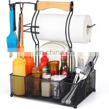 Amazon Hot Sale Large Grill Utensil Caddy, Picnic Condiment Caddy, BBQ Organizer Steel Caddy For Organizing Paper Towels