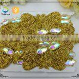 Gold Trim Wedding Bridal Dress Belt Sash Rhinestone Applique thumbnail-3