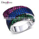 Unique 3 Strips Colorful Cubic Zirconia Siam Emerald Montana Cocktail Party Ring thumbnail-2