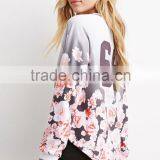 Women Ombre Floral Print Athletic Pullover With Curved Hemline thumbnail-3