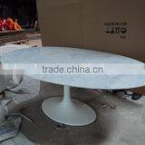 Modern Fiberglass Base and White Marble Top Oval Tulip Table thumbnail-4