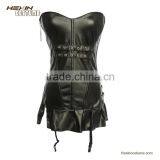 Seductive Black Faux Leather Tight Pattern Silver Zipper Gothic Overbust Women Hot SXXXL Sexy Leather Corset