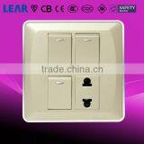 V6_3D Series Wall Switch 3 Gang Switched 2 Pin Universal Socket