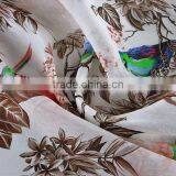 Parrot Bird Branch Leaf Printed Silk Linen Blend Fabric thumbnail-4