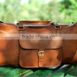 Waterproof pure leather light brown sports and gym duffel bags canvas