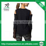 Ramax Custom Women Sport Black Crew Neck Long Sleeve Training T Shirt Tops thumbnail-3