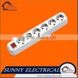 European Style 6 Gang Electrical Power Extension Socket With Neon