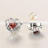 Garnet Heart Shape Cubic Zirconia Gemstone Silver Earring thumbnail-4