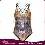 2015 New Sexy Printing Lion Women Swimwear Casual Siamese Bikini Designer Swim Wear Wholesale thumbnail-1