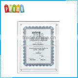 Customized Clear On Clear Blank Wall mount Acrylic Certificate Holder