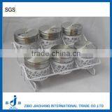 6pcs White Glass Cruet Set for Salt Pepper With Hole Lid and Stand thumbnail-1