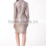 2017 New Arrival Metallic Gold Knitted Sweater Long Sleeve Hight Neck Tight Fit Pullover & Skirt Co-ord Set thumbnail-2