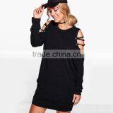Kissmilk Fashion Plus Size Soild Cold Shoulder Women Dress Casual Hollow Out Lace-up Long Sleeve Female Vestidos for Wholesale thumbnail-4
