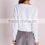 MGOO 2017 Latest Design Custom Made Women Christmas Jumper White Cropped Sweater Long Sleeve thumbnail-2